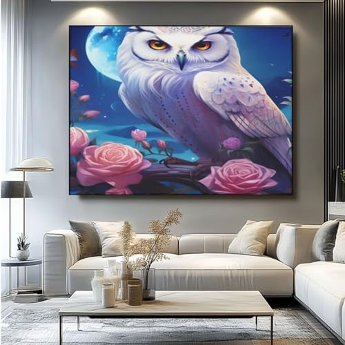 5D Diamond Painting Eule Rose Diamant Painting Bilder, DIY Rundbohrer Diamond Art Diamond Painting Zubehör, Basteln Erwachsene Diamant Kunst Malerei Stickerei Set, Home Wand Decor 110x95 cm -yz136 von Washifa