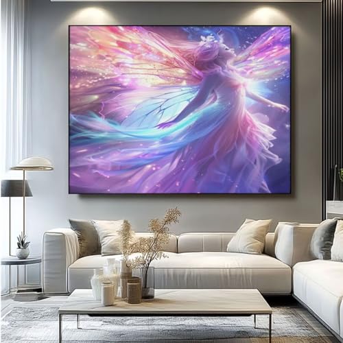 5D Diamond Painting Fee Prinzessin Diamant Painting Bilder, DIY Rundbohrer Diamond Art Diamond Painting Zubehör, Basteln Erwachsene Diamant Kunst Malerei Stickerei Set, Home Wand Decor 70x55 cm -yz48 von Washifa