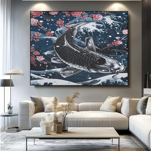 5D Diamond Painting Fisch Wellen Diamant Painting Bilder, DIY Rundbohrer Diamond Art Diamond Painting Zubehör, Basteln Erwachsene Diamant Kunst Malerei Stickerei Set, Home Wand Decor 50x35 cm -yz209 von Washifa