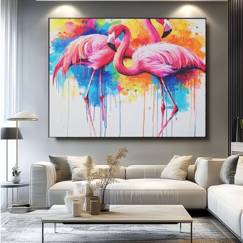 5D Diamond Painting Flamingo Aquarell Diamant Painting Bilder, DIY Rundbohrer Diamond Art Diamond Painting, Basteln Erwachsene Diamant Kunst Malerei Stickerei Set, Home Wand Decor 60x45 cm -yz295 von Washifa