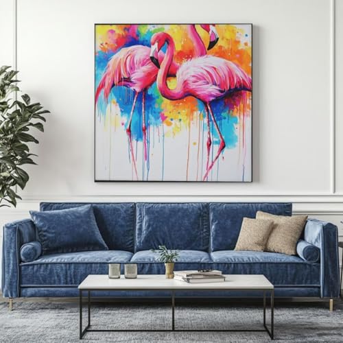 5D Diamond Painting Flamingo Aquarell Diamant Painting Bilder, DIY Rundbohrer Diamond Art Diamond Painting, Basteln Erwachsene Diamant Kunst Malerei Stickerei Set, Home Wand Decor 95x95 cm -yz295 von Washifa