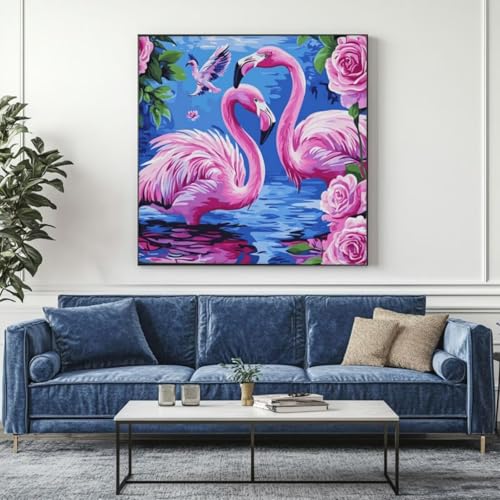 5D Diamond Painting Flamingo Blume Diamant Painting Bilder, DIY Rundbohrer Diamond Art Diamond Painting Zubehör, Basteln Erwachsene Diamant Kunst Malerei Stickerei, Home Wand Decor 95x95 cm -yz317 von Washifa