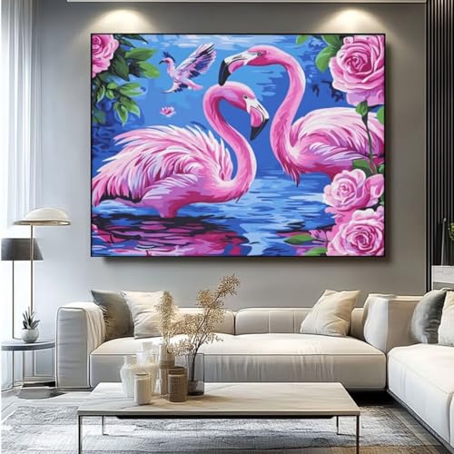 5D Diamond Painting Flamingo Blume Diamant Painting Bilder, DIY Rundbohrer Diamond Art Diamond Painting Zubehör, Basteln Erwachsene Diamant Kunst Malerei Stickerei Set, Home Wand Decor 50x35 cm -yz317 von Washifa