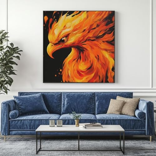 5D Diamond Painting Flamme Phönix Diamant Painting Bilder, DIY Rundbohrer Diamond Art Diamond Painting Zubehör, Basteln Erwachsene Diamant Kunst Malerei Stickerei Set, Home Wand Decor 95x95 cm -yz308 von Washifa