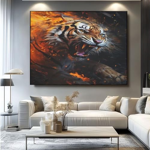 5D Diamond Painting Flamme Tiger Diamant Painting Bilder, DIY Rundbohrer Diamond Art Diamond Painting Zubehör, Basteln Erwachsene Diamant Kunst Malerei Stickerei Set, Home Wand Decor 100x85 cm -yz247 von Washifa