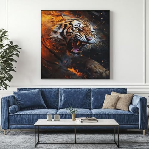 5D Diamond Painting Flamme Tiger Diamant Painting Bilder, DIY Rundbohrer Diamond Art Diamond Painting Zubehör, Basteln Erwachsene Diamant Kunst Malerei Stickerei Set, Home Wand Decor 85x85 cm -yz247 von Washifa