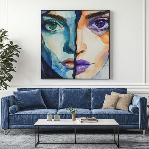 5D Diamond Painting Frau Gesicht Diamant Painting Bilder, DIY Rundbohrer Diamond Art Diamond Painting Zubehör, Basteln Erwachsene Diamant Kunst Malerei Stickerei Set, Home Wand Decor 95x95 cm -yz292 von Washifa