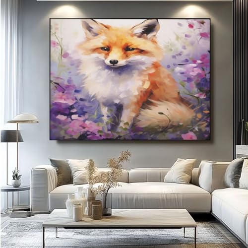 5D Diamond Painting Fuchs Blume Diamant Painting Bilder, DIY Rundbohrer Diamond Art Diamond Painting Zubehör, Basteln Erwachsene Diamant Kunst Malerei Stickerei Set, Home Wand Decor 70x55 cm -yz53 von Washifa