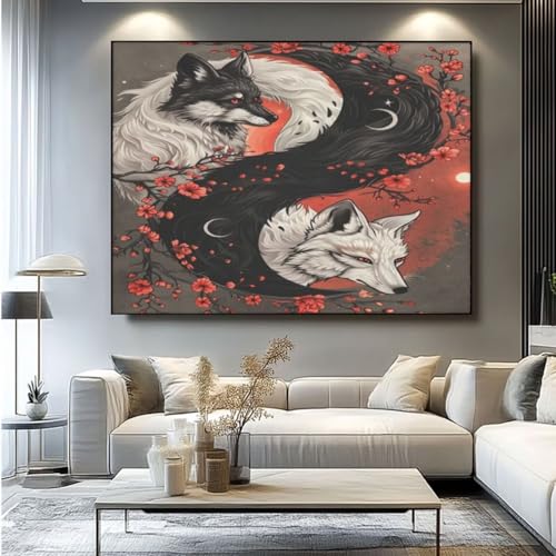 5D Diamond Painting Fuchs Totem Diamant Painting Bilder, DIY Rundbohrer Diamond Art Diamond Painting Zubehör, Basteln Erwachsene Diamant Kunst Malerei Stickerei Set, Home Wand Decor 50x35 cm -yz133 von Washifa