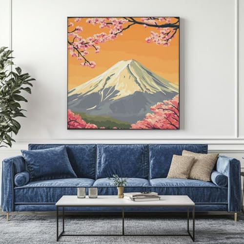 5D Diamond Painting Fuji Landschaft Diamant Painting Bilder, DIY Rundbohrer Diamond Art Diamond Painting, Basteln Erwachsene Diamant Kunst Malerei Stickerei Set, Home Wand Decor 95x95 cm -yz337 von Washifa