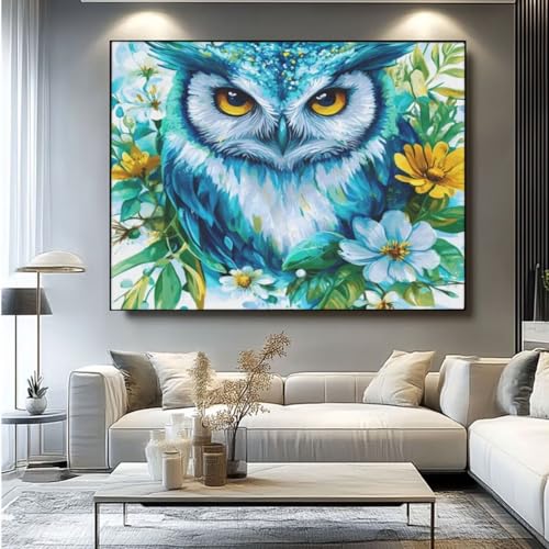 5D Diamond Painting Gänseblümchen Eule Diamant Painting Bilder, DIY Rundbohrer Diamond Art Diamond Painting, Basteln Erwachsene Diamant Kunst Malerei Stickerei Set, Home Wand Decor 60x45 cm -yz313 von Washifa