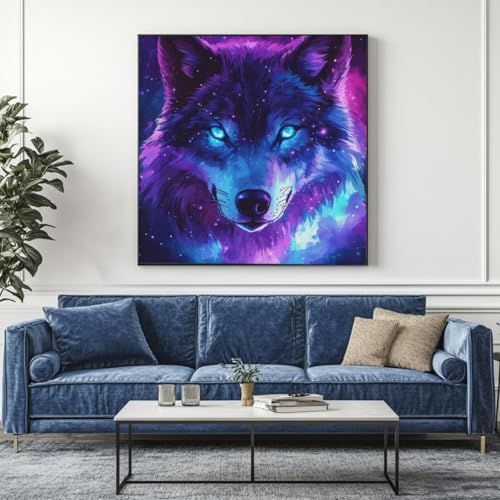 5D Diamond Painting Geheimnis Wolf Diamant Painting Bilder, DIY Rundbohrer Diamond Art Diamond Painting Zubehör, Basteln Erwachsene Diamant Kunst Malerei Stickerei, Home Wand Decor 95x95 cm -yz352 von Washifa