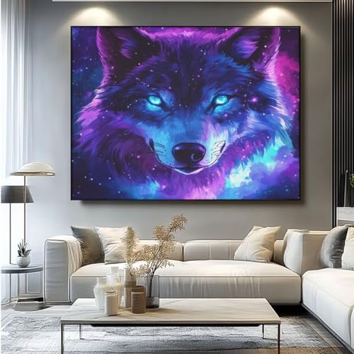 5D Diamond Painting Geheimnis Wolf Diamant Painting Bilder, DIY Rundbohrer Diamond Art Diamond Painting Zubehör, Basteln Erwachsene Diamant Kunst Malerei Stickerei Set, Home Wand Decor 60x45 cm -yz352 von Washifa