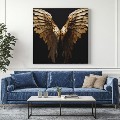 5D Diamond Painting Gold Flügel Diamant Painting Bilder, DIY Rundbohrer Diamond Art Diamond Painting Zubehör, Basteln Erwachsene Diamant Kunst Malerei Stickerei Set, Home Wand Decor 95x95 cm -yz277 von Washifa