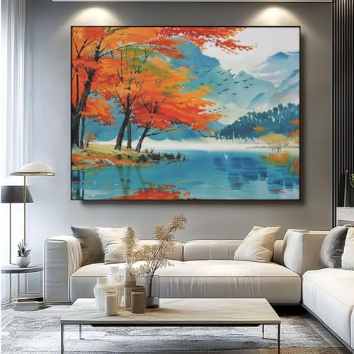 5D Diamond Painting Herbst Landschaft Diamant Painting Bilder, DIY Rundbohrer Diamond Art Diamond Painting, Basteln Erwachsene Diamant Kunst Malerei Stickerei Set, Home Wand Decor 100x85 cm -yz59 von Washifa