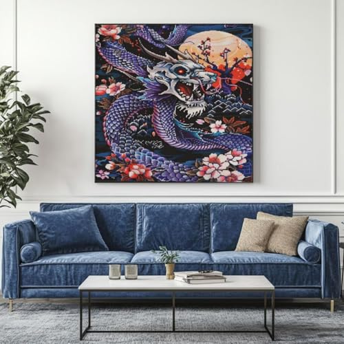 5D Diamond Painting Horror Drache Diamant Painting Bilder, DIY Rundbohrer Diamond Art Diamond Painting Zubehör, Basteln Erwachsene Diamant Kunst Malerei Stickerei Set, Home Wand Decor 35x35 cm -yz201 von Washifa