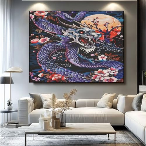 5D Diamond Painting Horror Drache Diamant Painting Bilder, DIY Rundbohrer Diamond Art Diamond Painting Zubehör, Basteln Erwachsene Diamant Kunst Malerei Stickerei Set, Home Wand Decor 50x35 cm -yz201 von Washifa