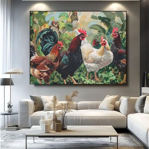 5D Diamond Painting Huhn Bauernhaus Diamant Painting Bilder, DIY Rundbohrer Diamond Art Diamond Painting Zubehör, Basteln Erwachsene Diamant Kunst Malerei Stickerei, Home Wand Decor 80x65 cm -yz183 von Washifa