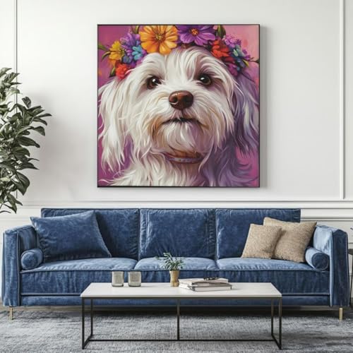 5D Diamond Painting Hund Gänseblümchen Diamant Painting Bilder, DIY Rundbohrer Diamond Art Diamond Painting, Basteln Erwachsene Diamant Kunst Malerei Stickerei Set, Home Wand Decor 95x95 cm -yz314 von Washifa