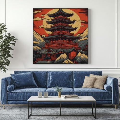 5D Diamond Painting Japan Architektur Diamant Painting Bilder, DIY Rundbohrer Diamond Art Diamond Painting, Basteln Erwachsene Diamant Kunst Malerei Stickerei Set, Home Wand Decor 45x45 cm -yz203 von Washifa