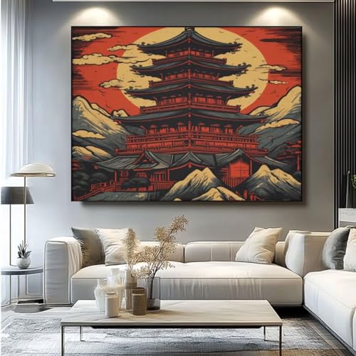 5D Diamond Painting Japan Architektur Diamant Painting Bilder, DIY Rundbohrer Diamond Art Diamond Painting, Basteln Erwachsene Diamant Kunst Malerei Stickerei Set, Home Wand Decor 60x45 cm -yz203 von Washifa