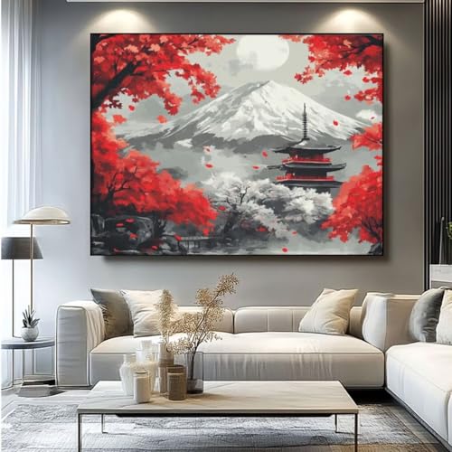 5D Diamond Painting Japan Berg Fuji Diamant Painting Bilder, DIY Rundbohrer Diamond Art Diamond Painting Zubehör, Basteln Erwachsene Diamant Kunst Malerei Stickerei, Home Wand Decor 50x35 cm -yz452 von Washifa