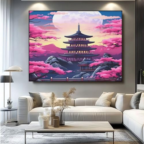 5D Diamond Painting Japan Landschaft Diamant Painting Bilder, DIY Rundbohrer Diamond Art Diamond Painting, Basteln Erwachsene Diamant Kunst Malerei Stickerei Set, Home Wand Decor 70x55 cm -yz113 von Washifa