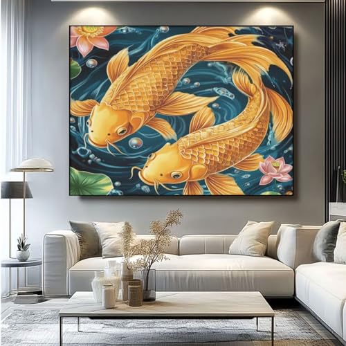 5D Diamond Painting Koi Fisch Diamant Painting Bilder, DIY Rundbohrer Diamond Art Diamond Painting Zubehör, Basteln Erwachsene Diamant Kunst Malerei Stickerei Set, Home Wand Decor 60x45 cm -yz449 von Washifa