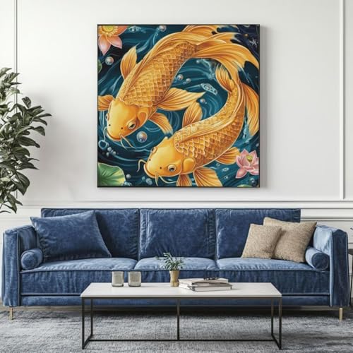 5D Diamond Painting Koi Fisch Diamant Painting Bilder, DIY Rundbohrer Diamond Art Diamond Painting Zubehör, Basteln Erwachsene Diamant Kunst Malerei Stickerei Set, Home Wand Decor 95x95 cm -yz449 von Washifa