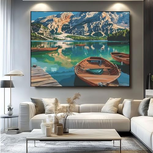 5D Diamond Painting Landschaft Boot Diamant Painting Bilder, DIY Rundbohrer Diamond Art Diamond Painting, Basteln Erwachsene Diamant Kunst Malerei Stickerei Set, Home Wand Decor 100x85 cm -yz135 von Washifa