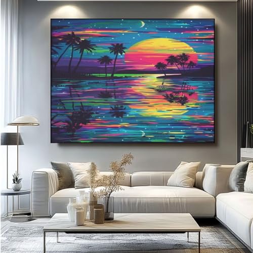 5D Diamond Painting Landschaft Meer Diamant Painting Bilder, DIY Rundbohrer Diamond Art Diamond Painting, Basteln Erwachsene Diamant Kunst Malerei Stickerei Set, Home Wand Decor 100x85 cm -yz145 von Washifa