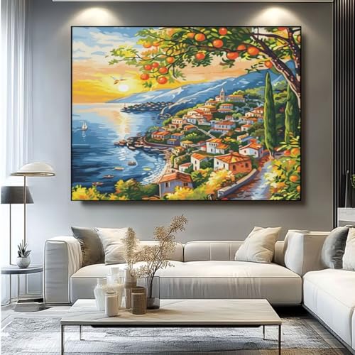 5D Diamond Painting Landschaft Meer Diamant Painting Bilder, DIY Rundbohrer Diamond Art Diamond Painting, Basteln Erwachsene Diamant Kunst Malerei Stickerei Set, Home Wand Decor 100x85 cm -yz218 von Washifa