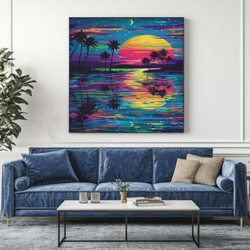 5D Diamond Painting Landschaft Meer Diamant Painting Bilder, DIY Rundbohrer Diamond Art Diamond Painting Zubehör, Basteln Erwachsene Diamant Kunst Malerei Stickerei, Home Wand Decor 45x45 cm -yz145 von Washifa