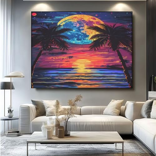 5D Diamond Painting Landschaft Mond Hell Diamant Painting Bilder, DIY Rundbohrer Diamond Art Diamond Painting, Basteln Erwachsene Diamant Kunst Malerei Stickerei Set, Home Wand Decor 100x85 cm -yz109 von Washifa