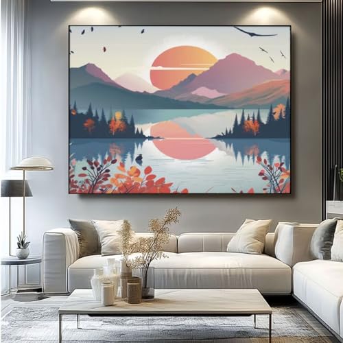 5D Diamond Painting Landschaft Sonnenuntergang Diamant Painting Bilder, DIY Rundbohrer Diamond Painting Zubehör, Basteln Erwachsene Diamant Kunst Malerei Stickerei, Home Wand Decor 100x85 cm -yz152 von Washifa