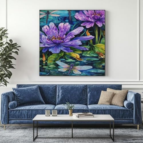 5D Diamond Painting Libelle Blume Diamant Painting Bilder, DIY Rundbohrer Diamond Art Diamond Painting Zubehör, Basteln Erwachsene Diamant Kunst Malerei Stickerei Set, Home Wand Decor 95x95 cm -yz251 von Washifa