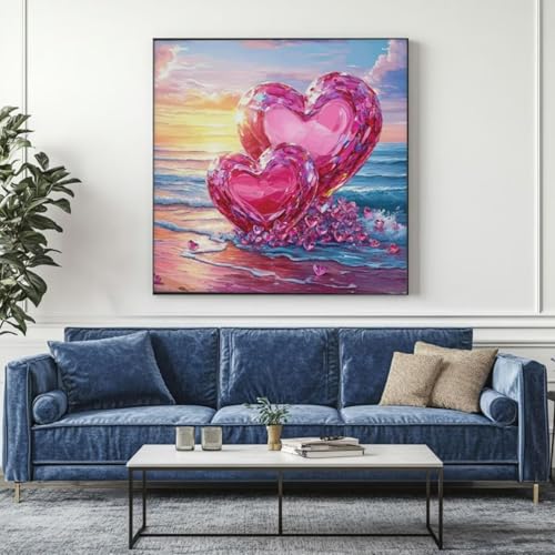 5D Diamond Painting Liebe Strand Diamant Painting Bilder, DIY Rundbohrer Diamond Art Diamond Painting Zubehör, Basteln Erwachsene Diamant Kunst Malerei Stickerei Set, Home Wand Decor 95x95 cm -yz454 von Washifa