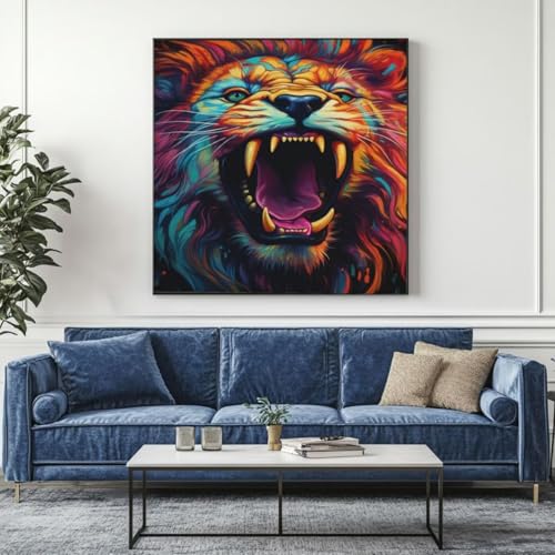 5D Diamond Painting Löwe Tiere Diamant Painting Bilder, DIY Rundbohrer Diamond Art Diamond Painting Zubehör, Basteln Erwachsene Diamant Kunst Malerei Stickerei Set, Home Wand Decor 55x55 cm -yz248 von Washifa