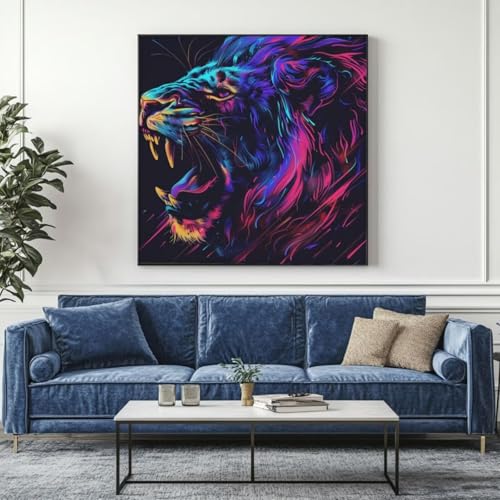 5D Diamond Painting Löwe Tiere Diamant Painting Bilder, DIY Rundbohrer Diamond Art Diamond Painting Zubehör, Basteln Erwachsene Diamant Kunst Malerei Stickerei Set, Home Wand Decor 65x65 cm -yz187 von Washifa