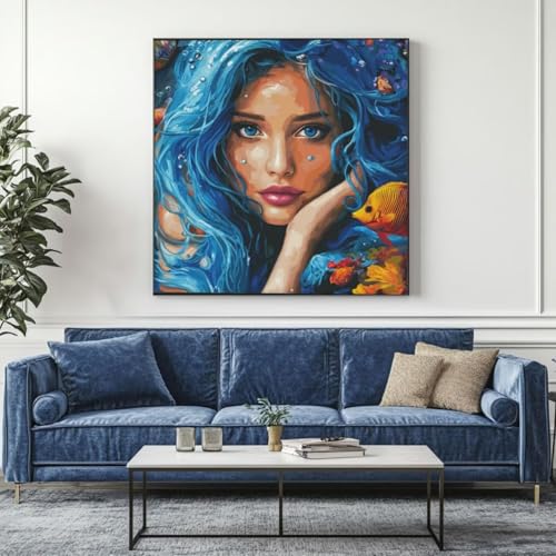 5D Diamond Painting Meerjungfrau Prinzessin Diamant Painting Bilder, DIY Rundbohrer Diamond Painting Zubehör, Basteln Erwachsene Diamant Kunst Malerei Stickerei Set, Home Wand Decor 95x95 cm -yz448 von Washifa