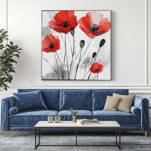 5D Diamond Painting Mohn Tinte Malerei Diamant Painting Bilder, DIY Rundbohrer Diamond Art Diamond Painting, Basteln Erwachsene Diamant Kunst Malerei Stickerei Set, Home Wand Decor 95x95 cm -yz348 von Washifa