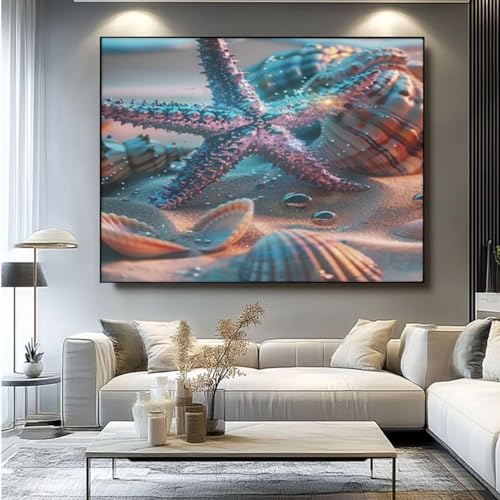 5D Diamond Painting Muschel Seestern Diamant Painting Bilder, DIY Rundbohrer Diamond Art Diamond Painting Zubehör, Basteln Erwachsene Diamant Kunst Malerei Stickerei, Home Wand Decor 90x75 cm -yz32 von Washifa