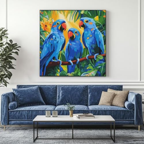 5D Diamond Painting Papagei Vogel Diamant Painting Bilder, DIY Rundbohrer Diamond Art Diamond Painting Zubehör, Basteln Erwachsene Diamant Kunst Malerei Stickerei Set, Home Wand Decor 95x95 cm -yz339 von Washifa