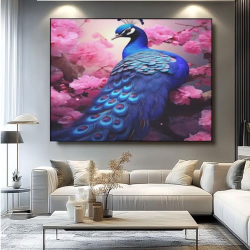 5D Diamond Painting Pfau Blume Diamant Painting Bilder, DIY Rundbohrer Diamond Art Diamond Painting Zubehör, Basteln Erwachsene Diamant Kunst Malerei Stickerei Set, Home Wand Decor 50x35 cm -yz280 von Washifa