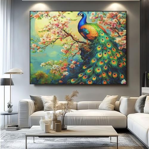 5D Diamond Painting Pfau Mond Diamant Painting Bilder, DIY Rundbohrer Diamond Art Diamond Painting Zubehör, Basteln Erwachsene Diamant Kunst Malerei Stickerei Set, Home Wand Decor 60x45 cm -yz387 von Washifa