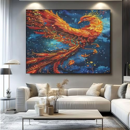 5D Diamond Painting Phoenix Vogel Diamant Painting Bilder, DIY Rundbohrer Diamond Art Diamond Painting Zubehör, Basteln Erwachsene Diamant Kunst Malerei Stickerei Set, Home Wand Decor 90x75 cm -yz84 von Washifa