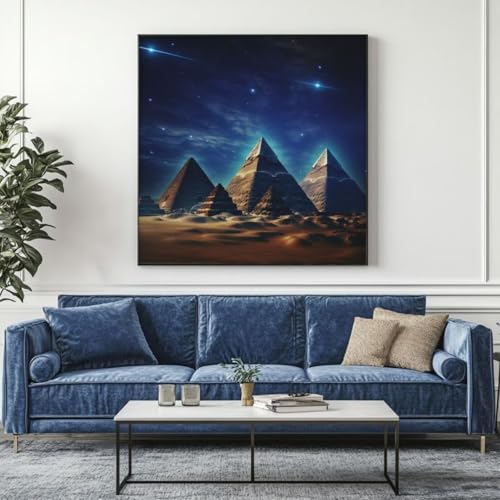 5D Diamond Painting Pyramide Ägypten Diamant Painting Bilder, DIY Rundbohrer Diamond Art Diamond Painting, Basteln Erwachsene Diamant Kunst Malerei Stickerei Set, Home Wand Decor 55x55 cm -yz217 von Washifa