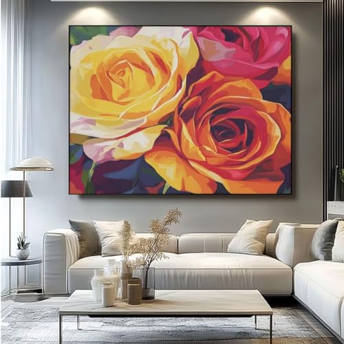 5D Diamond Painting Rose Blumen Diamant Painting Bilder, DIY Rundbohrer Diamond Art Diamond Painting Zubehör, Basteln Erwachsene Diamant Kunst Malerei Stickerei Set, Home Wand Decor 50x35 cm -yz382 von Washifa