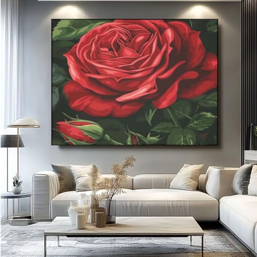 5D Diamond Painting Rose Blumen Diamant Painting Bilder, DIY Rundbohrer Diamond Art Diamond Painting Zubehör, Basteln Erwachsene Diamant Kunst Malerei Stickerei Set, Home Wand Decor 60x45 cm -yz157 von Washifa