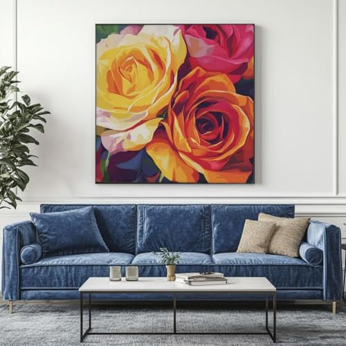 5D Diamond Painting Rose Blumen Diamant Painting Bilder, DIY Rundbohrer Diamond Art Diamond Painting Zubehör, Basteln Erwachsene Diamant Kunst Malerei Stickerei Set, Home Wand Decor 95x95 cm -yz382 von Washifa